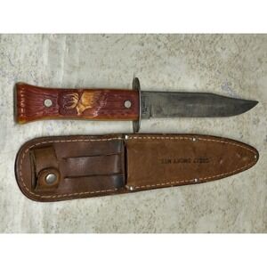 Vintage Imperial Carbon Steel  Moose Head Handle Hunting Knife w/ Sheath 8.75"